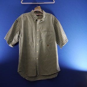 Tommy Hilfiger 100% Cotton Short Sleeve Blue/Gray/White Plaid Lion Crest XL